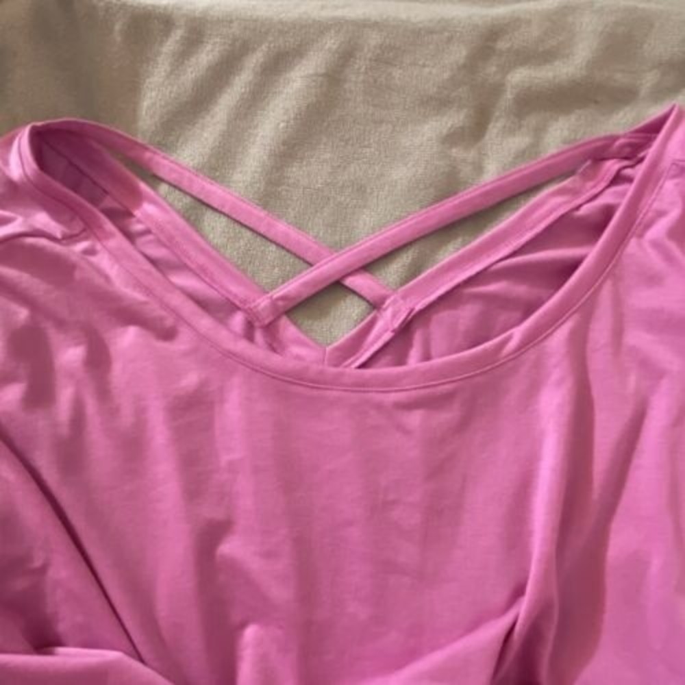 NWT Women’s Barbiecore Pink Cross-Back Drop-Shoulder Tencel Crop Tee Plus Sz 3X